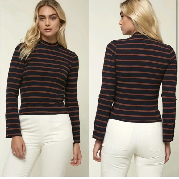 O'Neill Roberts Long Sleeve Ribbed Mock Neck Top size Medium - Picture 1 of 8